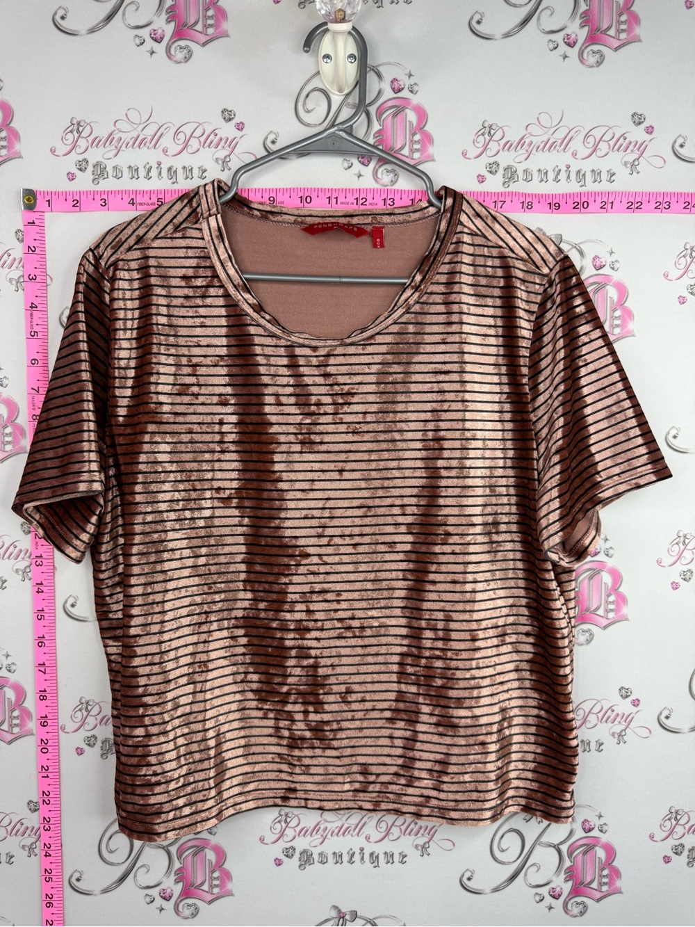 PENSHOPPE tshirt velour shiny Short Sleeve Shimmer Stripe Tee - Pink
